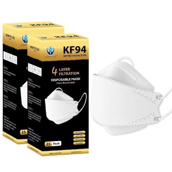50Pcs KF94 Disposable Face Mask 3D Mouth Comfort Protective Masks 4 Layer-White