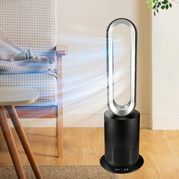 ANGELO Electronic Floor Hot Cool Bladeless Fan LED touch Air Purification filtration Remote control Speeds adjustable 120 degree Rotation