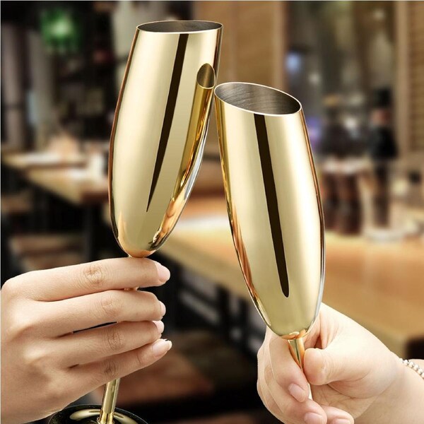 Stainless Steel 304 Rose & Gold Champagne Glass Cocktail Glasses Drinkware Cups 2pcs Kit