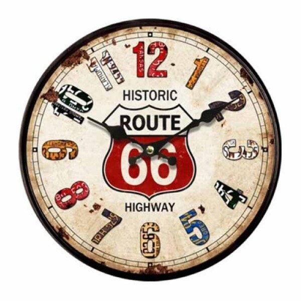 Clock French Country Wall Hanging Route 66 Historic 34cm