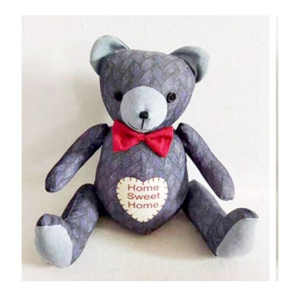 French Country Vintage Weighted Fabric Blue Bear Door Stopper