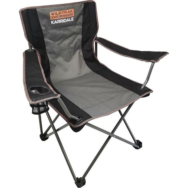 Wildtrak Karridale Outdoor Camp Chair 88cm Steel Frame w/ Mesh Cup Holder Black