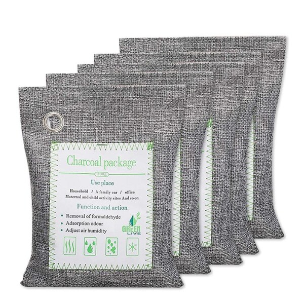OZNALA 5 x 200g Natural Air Purifying Bags Bamboo Activated Charcoal Bags for Home Car Shoes