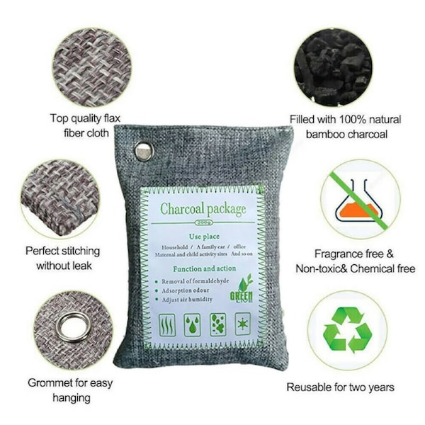 OZNALA 5 x 200g Natural Air Purifying Bags Bamboo Activated Charcoal Bags for Home Car Shoes
