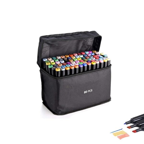 OZNALA 80PCS Marker Pen Set Dual Heads Graphic Artist Craft Sketch Copic TOUCH Markers - Black