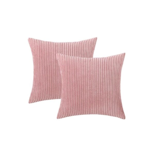 2x Striped Velvet Cushion Covers - Light Pink