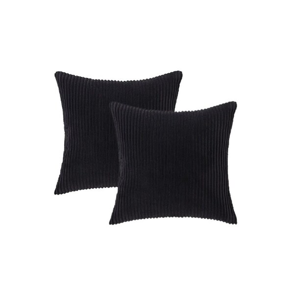 2x Striped Velvet Cushion Covers - Black