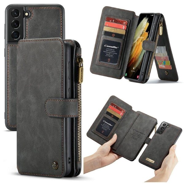 For Samsung Galaxy S22+ Plus Case Detachable Folio PU Leather Cover, Wild Horse Texture, Black