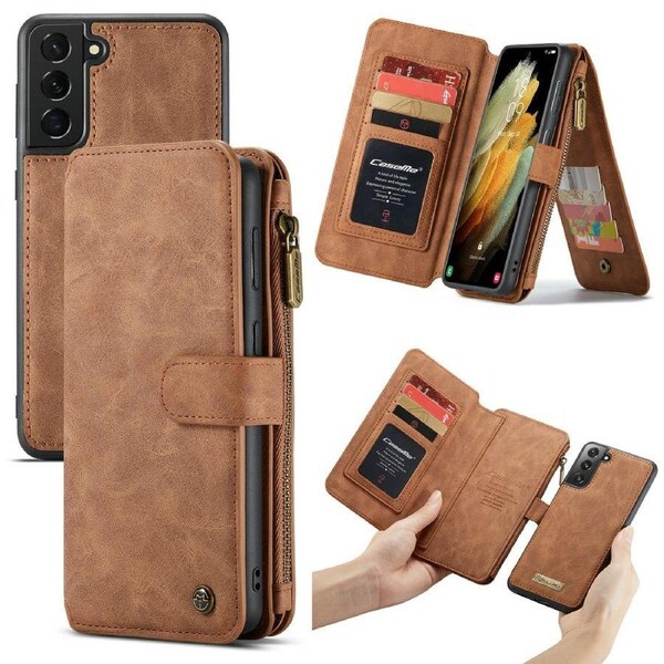 For Samsung Galaxy S22+ Plus Case Detachable Folio PU Leather Cover, Wild Horse Texture, Brown
