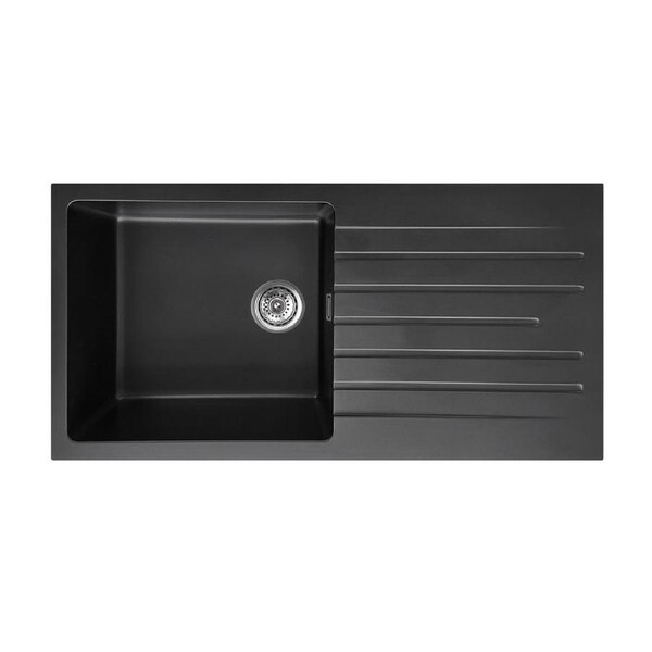 1000x500x200mm Black Granite Stone Single Kitchen Laundry Sink Drainboard Overflow Basin