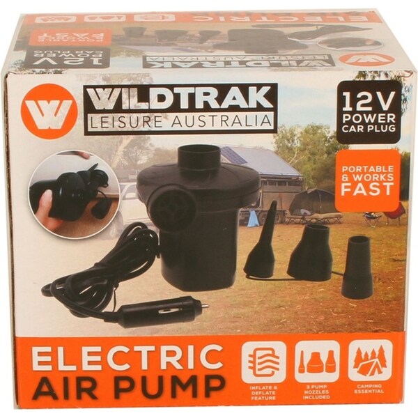 Wildtrak 12V Portable Electric Air Pump For Car Power Plug w/ 3 Pump Nozzles