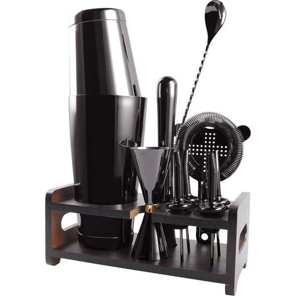 10pc Kit Plated Boston Cocktail Shaker Juicer Maker Mixer Barware Black