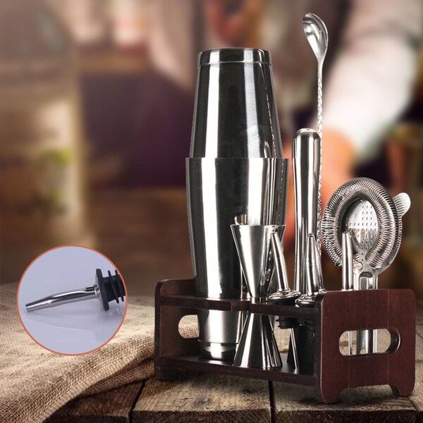 10pc Kit Boston Cocktail Shaker Kits Barware Muddlers Chrome Silver
