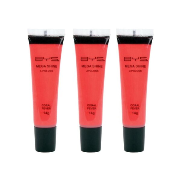 3PK BYS Mega Shine Lipgloss Moisturiser Balm Cosmetic Makeup Scented Coral Fever