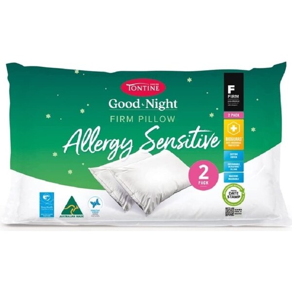 2pc Tontine Good Night Allergy Sensitive Sleep/Bedding Pillow Firm/High Profile