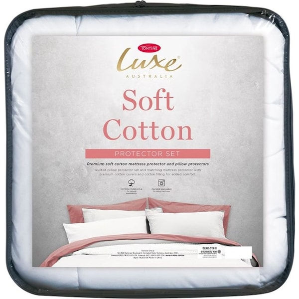 Tontine Single Bed Luxe Cotton Quilted Mattress/Pillow Protector Case Cover Set