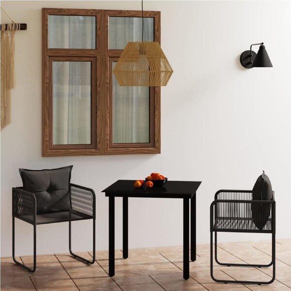 3 Piece Garden Dining Set Black vidaXL