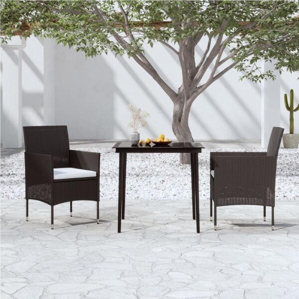 3 Piece Garden Dining Set with Cushions Black vidaXL