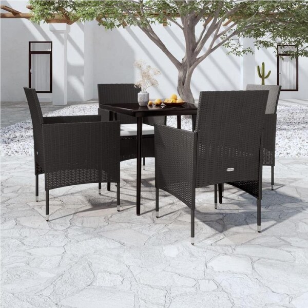 5 Piece Garden Dining Set with Cushions Black vidaXL