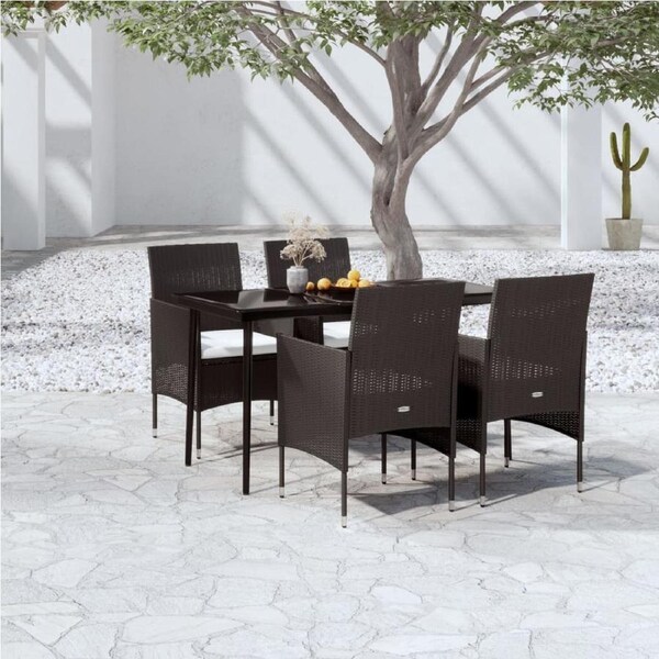 5 Piece Garden Dining Set with Cushions Black vidaXL