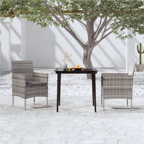 3 Piece Garden Dining Set with Cushions Grey and Black vidaXL