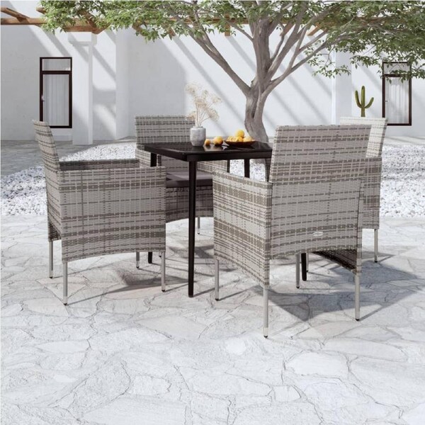 5 Piece Garden Dining Set with Cushions Grey and Black vidaXL