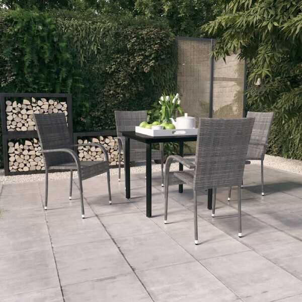 5 Piece Garden Dining Set Grey and Black vidaXL