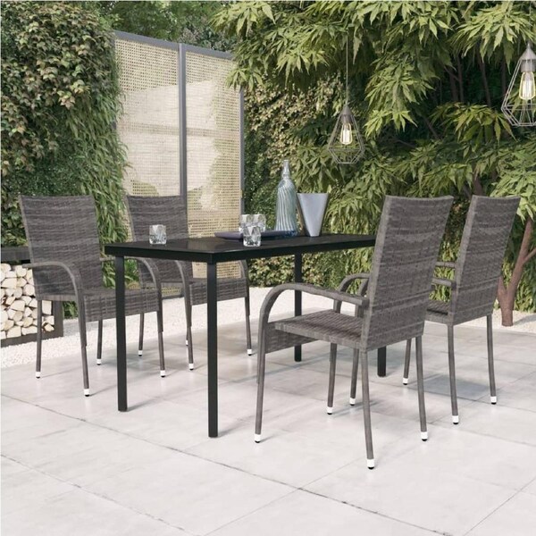 5 Piece Garden Dining Set Grey and Black vidaXL