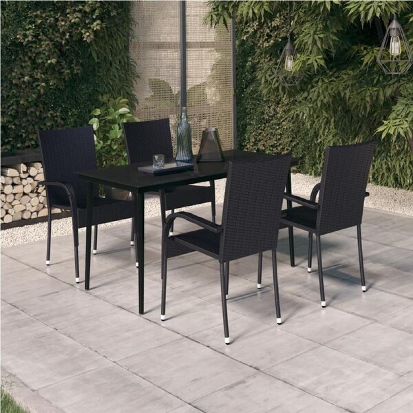 5 Piece Garden Dining Set Black vidaXL