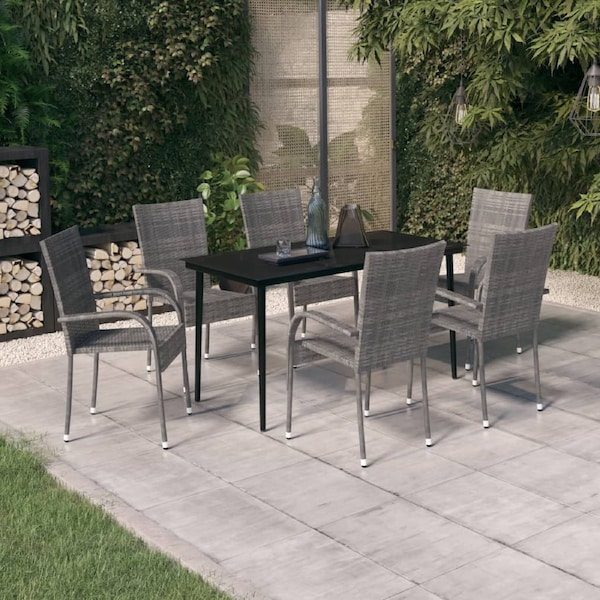 7 Piece Garden Dining Set Grey and Black vidaXL