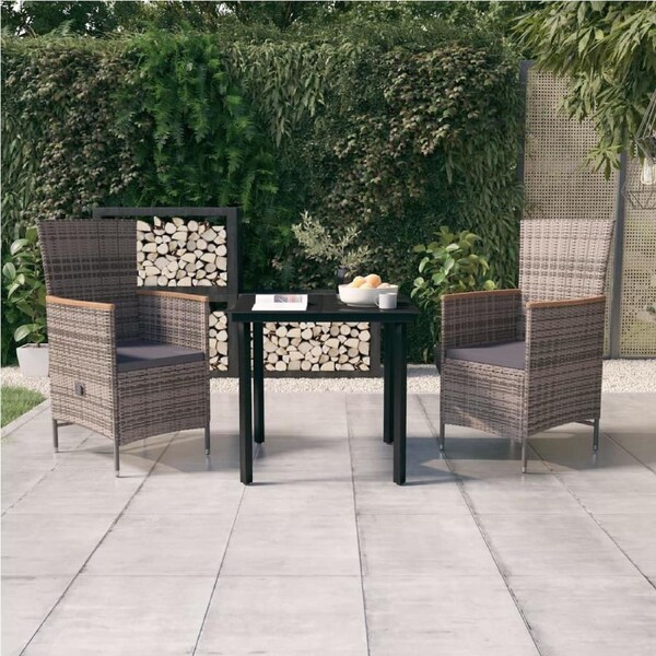 3 Piece Garden Dining Set with Cushions Grey vidaXL