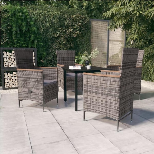 5 Piece Garden Dining Set with Cushions Grey vidaXL