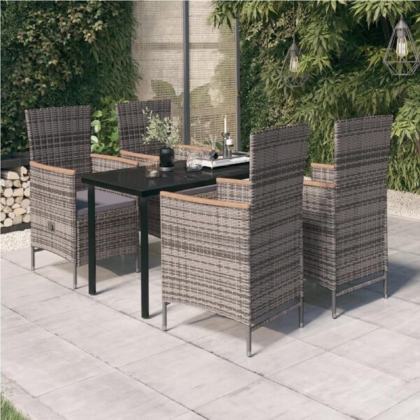 5 Piece Garden Dining Set with Cushions Grey vidaXL