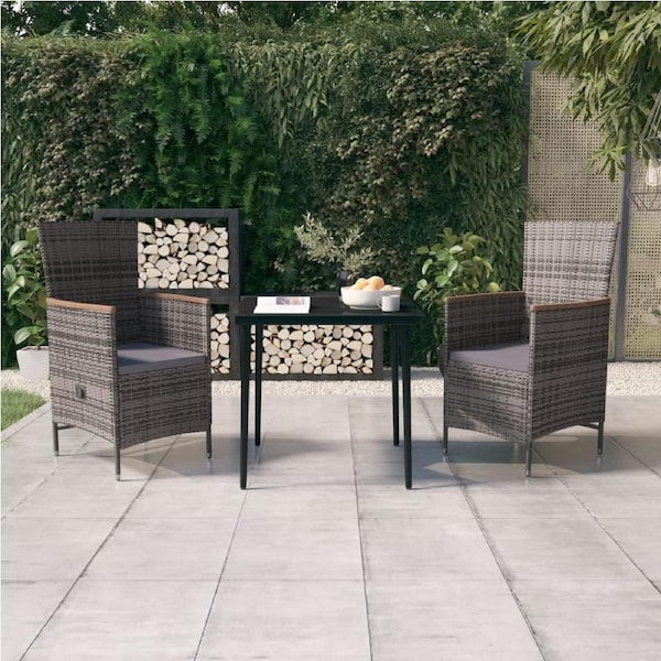 3 Piece Garden Dining Set with Cushions Grey vidaXL