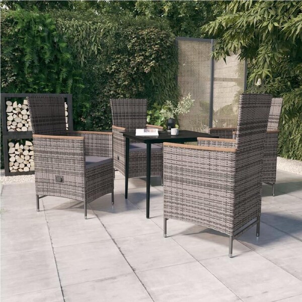 5 Piece Garden Dining Set with Cushions Grey vidaXL