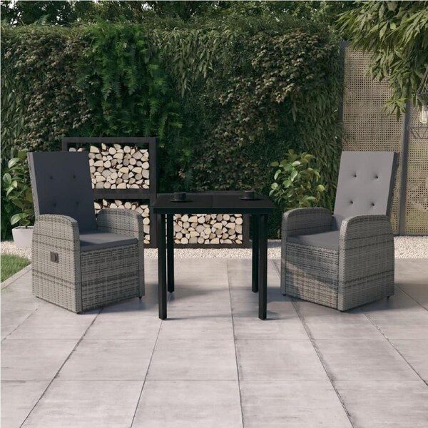 3 Piece Garden Dining Set with Cushions Grey vidaXL