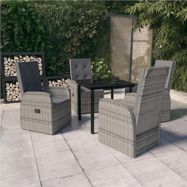 5 Piece Garden Dining Set with Cushions Grey vidaXL