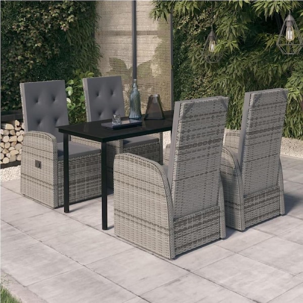 5 Piece Garden Dining Set with Cushions Grey vidaXL