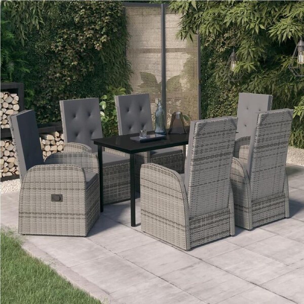 7 Piece Garden Dining Set with Cushions Grey vidaXL