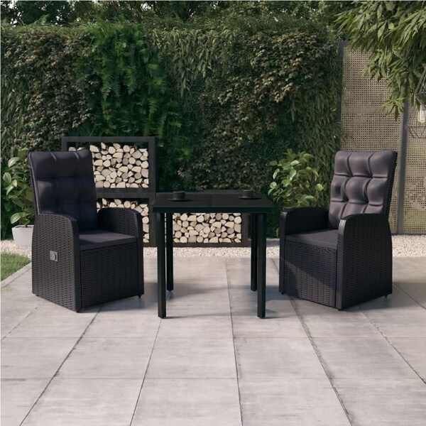 3 Piece Garden Dining Set with Cushions Black vidaXL
