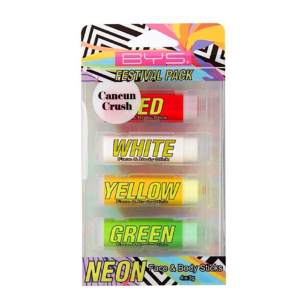 4pc BYS 3g Cancun Crush Neon Facial/Body Makeup Sticks Festival Creamy Smooth