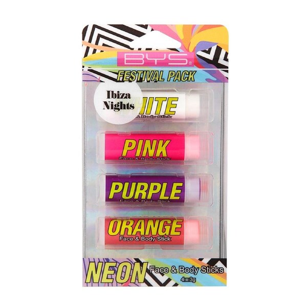 4pc BYS 3g Ibiza Nights Neon Facial/Body Makeup Sticks Festival Creamy Smooth
