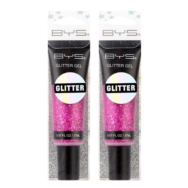 2PK BYS Pink Glitter/Sparkle 17ml Makeup/Cosmetic Beauty Skin/Hair Quick Dry/Set
