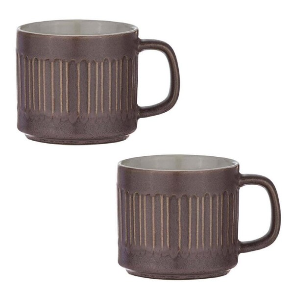 2pc Ladelle 400ml Carve Mulberry Glazed Stoneware Drink Mug/Cup Coffee Oven Safe