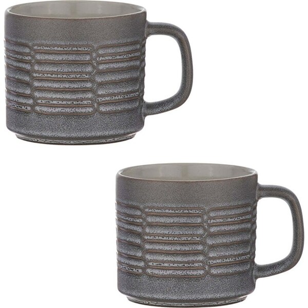 2pc Ladelle 400ml Carve Pewter Glaze Stoneware Drinking Mug/Cup Coffee Oven Safe