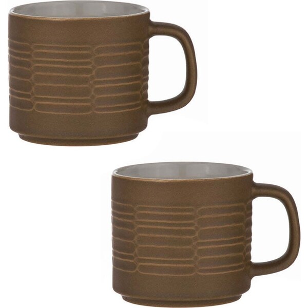 2pc Ladelle 400ml Carve Mustard Glazed Stoneware Drink Mug/Cup Coffee Oven Safe