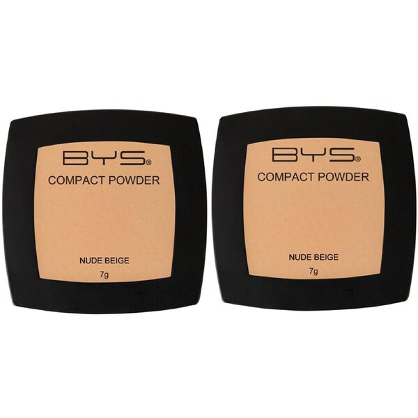 2x BYS Compact 7g Powder Face Makeup Women Cosmetics Light Coverage Nude Beige