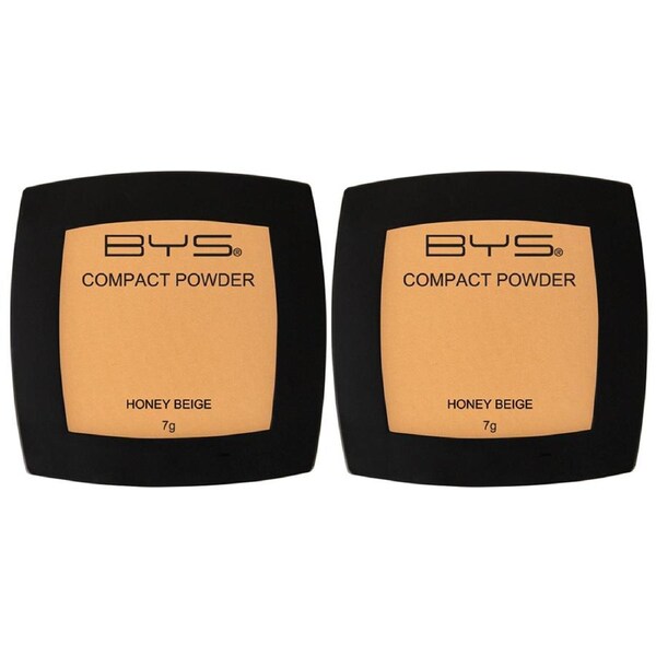 2x BYS Compact 7g Powder Face Makeup Women Cosmetics Light Coverage Honey Beige
