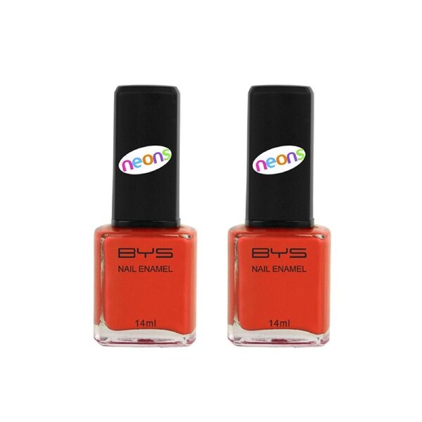 2x BYS Neons Neon Fire Nail Polish Enamel Lacquer Quick Drying Colour 14ml Oange