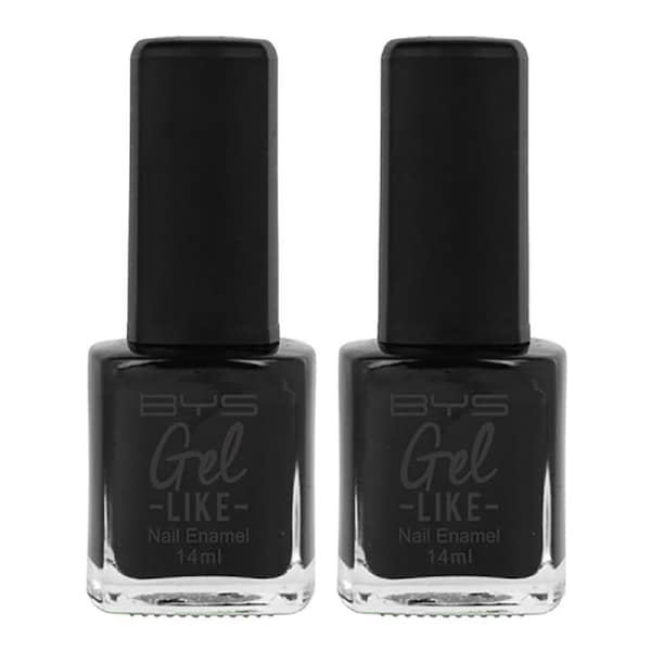2x BYS Gel-Like Ebony Ink Nail Polish Enamel Lacquer Gloss Quick Dry 14ml Black